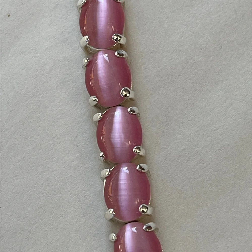 Avon 9” Silver Tone Bracelet | Pink Cabochon Stones | October Birthstone Jewelry